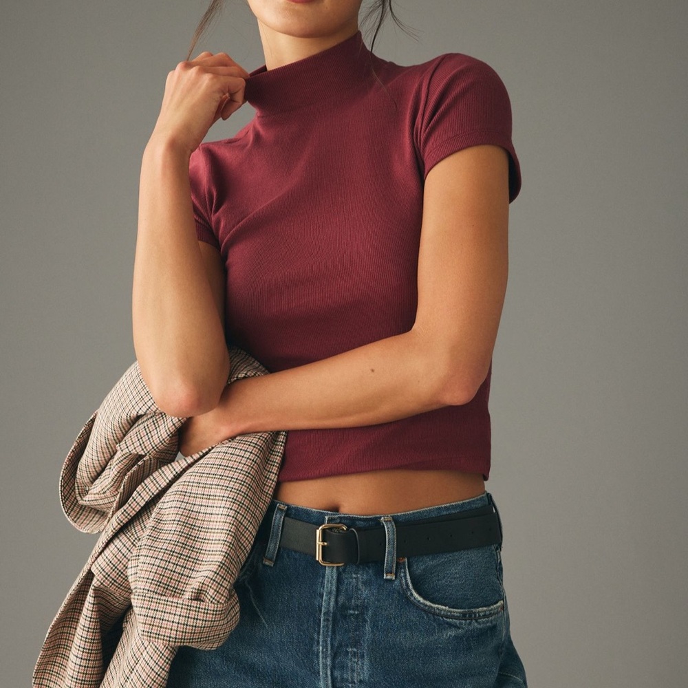 Anthropologie Cap Sleeve Fitted Crop Tee
